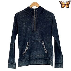 SILVER Jeans Long Sleeve Quarter Zip Distressed Denim Pullover Size Medium